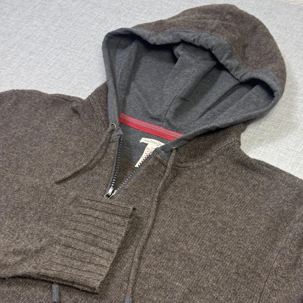 Carbon 2 Cobalt Hooded Sweater Mens Large Brown 1/4 Zip Quilted Elbow
